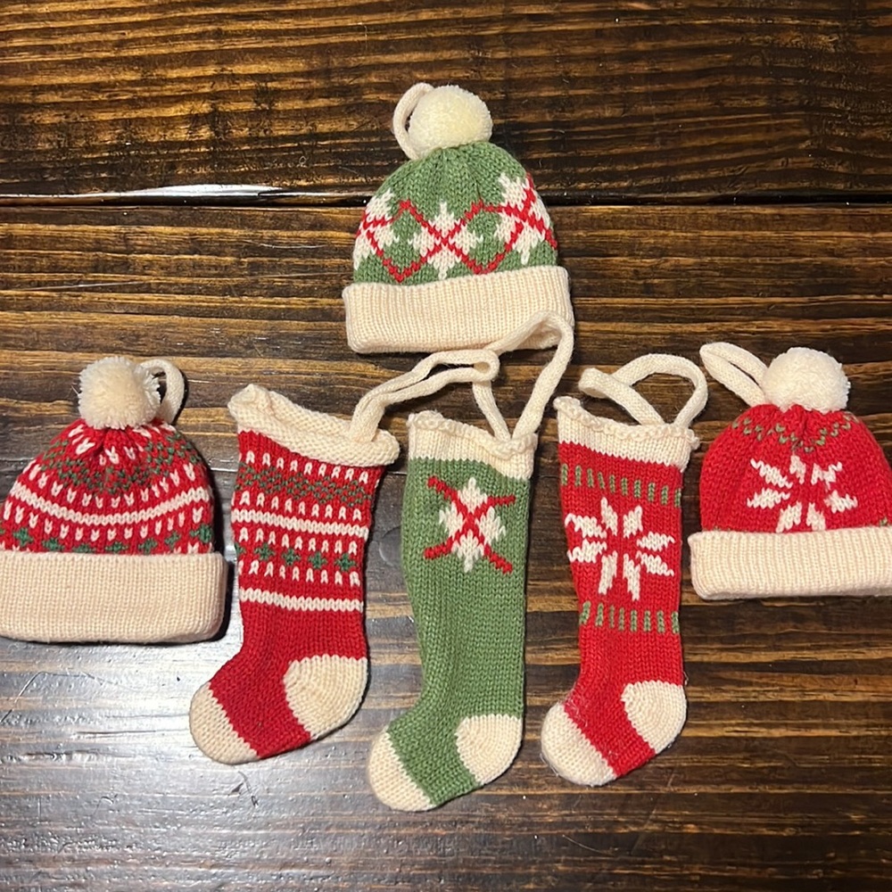 🎄Sweet of 6 Mini Stocking & Beanie Christmas Ornaments🎄
